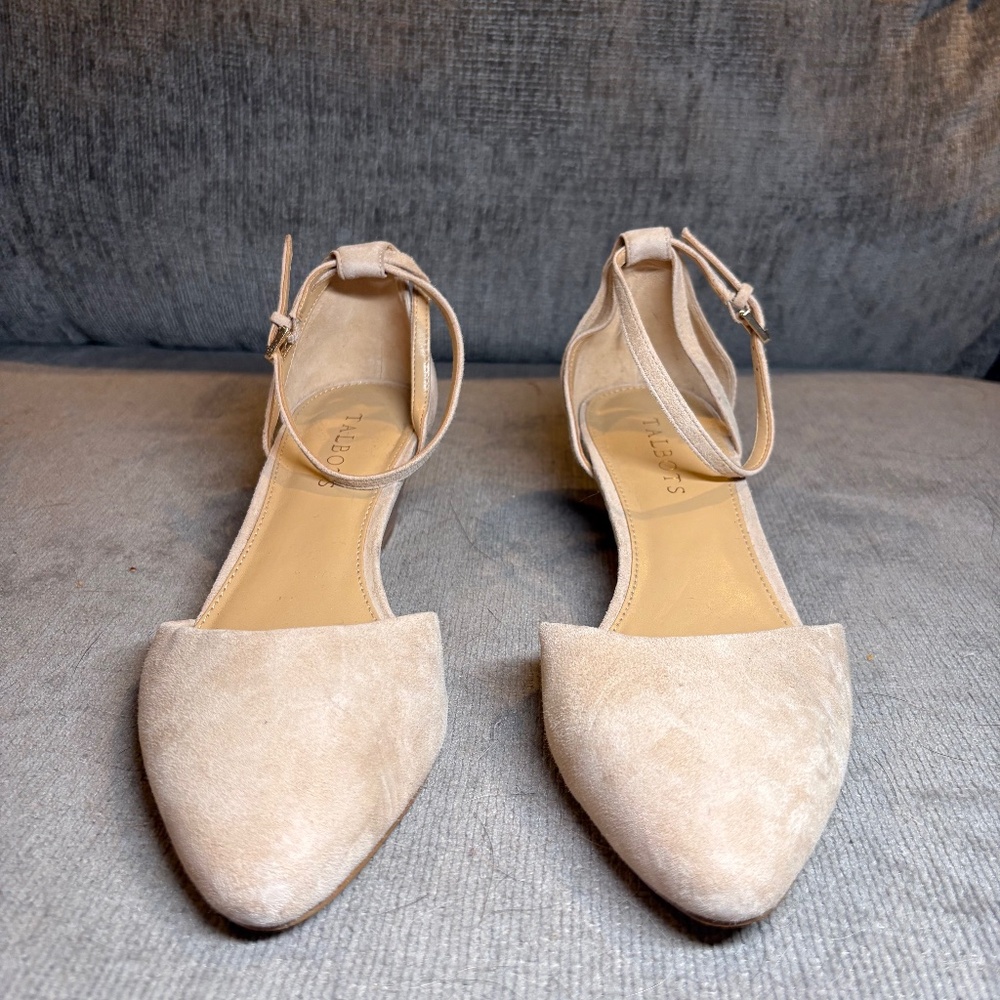 Talbots Beige Suede Ankle-strap Wedges, Sz 8.5